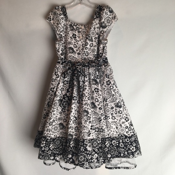 Jona Michelle Dress Girls Size 6 Black & White Capped Sleeve Floral Print Church - Picture 6 of 9